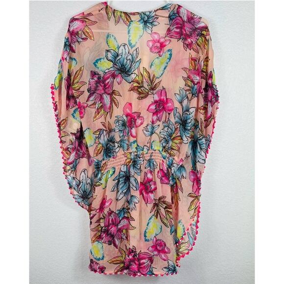 Miken Women's Pink Floral Swim Coverup With Tassel Ties Small NWT - Picture 5 of 7